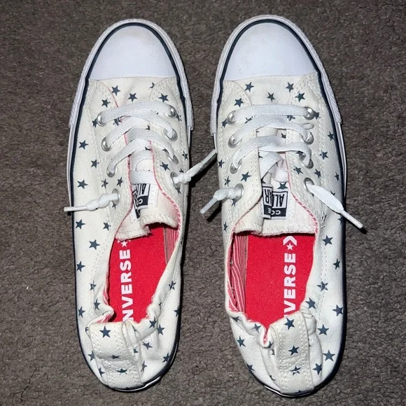 Converse All Star Sneakers White and Blue Stars - Picture 2 of 7
